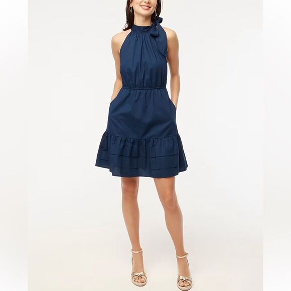 NWT J CREW Factory Poplin halter-neck mini dress in navy blue - Picture 2 of 5